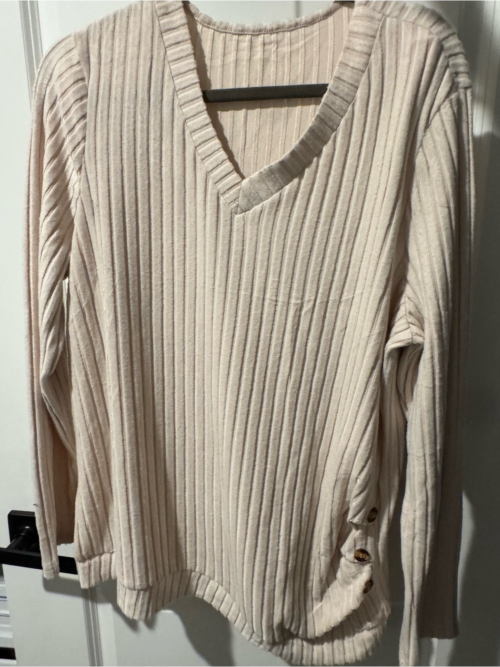 Ribbed V-Neck Women's Sweater - Cream